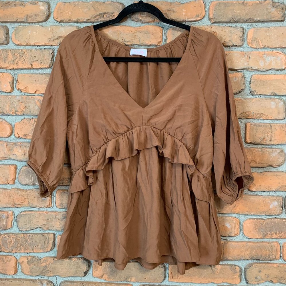 Pink Lily Say You Won’t Let Go Babydoll Blouse Burnt Orange - Size M